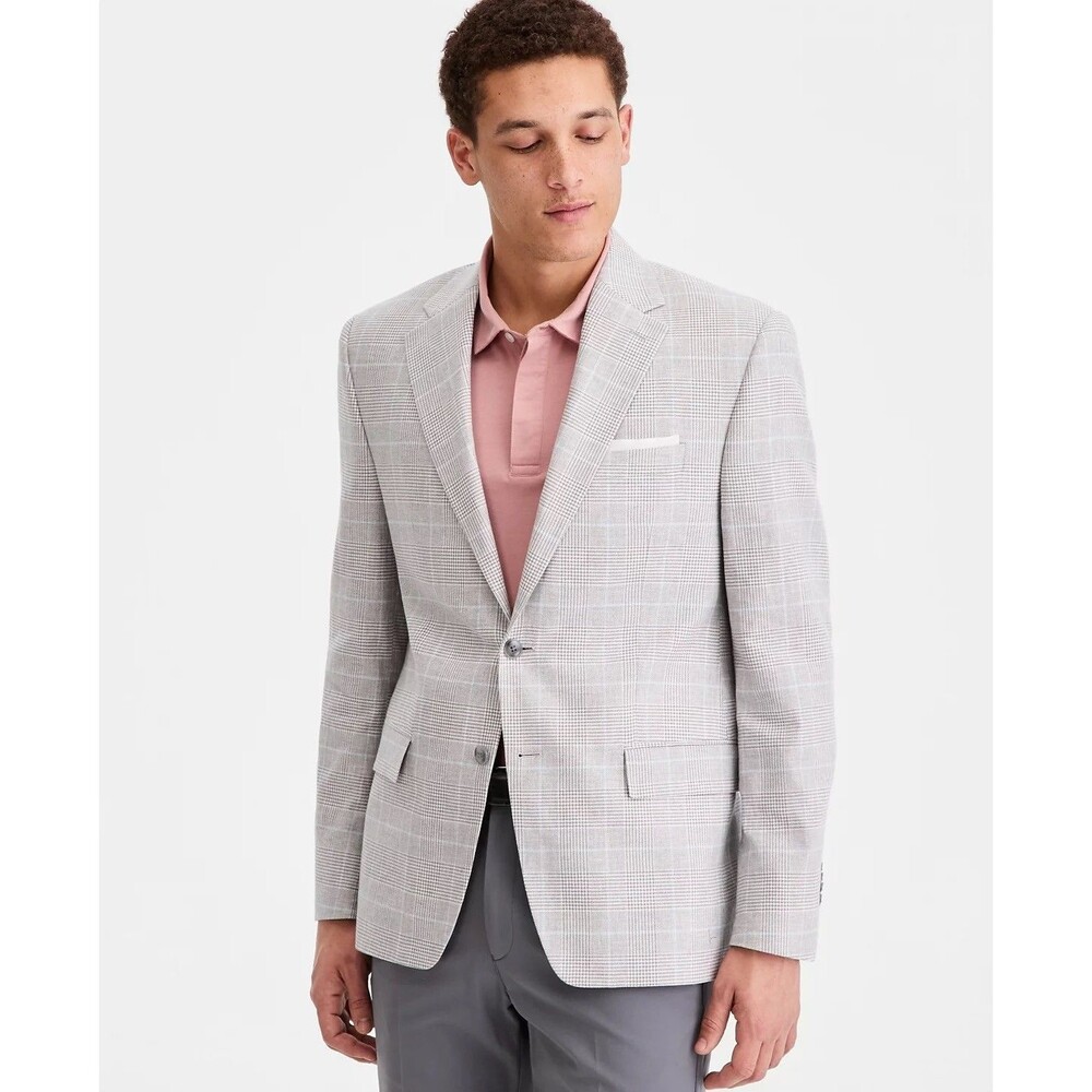 $325 NEW MICHAEL KORS MENS 46L LIGHT GRAY PLAID BLAZER SPORT COAT SUIT JACKET